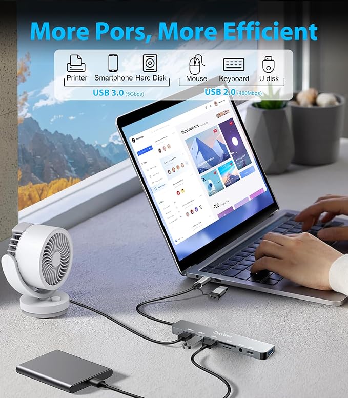 USB C Hub USB Hub 3.0 for Laptop, Upgrade 8 in 2 USB Splitter with USB-C/4 USB A Port Extender, TF/SD Card Slot, 3.5mm Audio Adapter, USBC USB Dongle for PC/Mac/MacBook/Laptop/iPad/Tablet