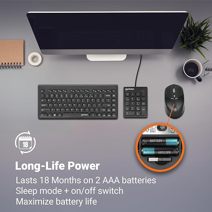 MANHATTAN Wireless Compact Travel Mouse – 2.4 GHz RF, 800/1200/1600 dpi, Six Buttons with Scroll Wheel, USB-A & USB-C 2-in-1 Receiver Dongle – for Laptop, Computer, PC -3 Yr Mfg Warranty–190244