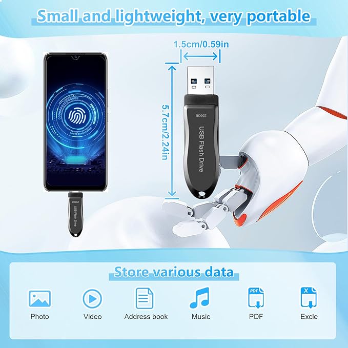 USB C Flash Drive 256GB for Phone Photo Stick Thumb Drive Android Memory Stick Photo Storage DEZOBYTE Compatible Phone Pad Pro Android USB C and Computer Black-HL 256GB