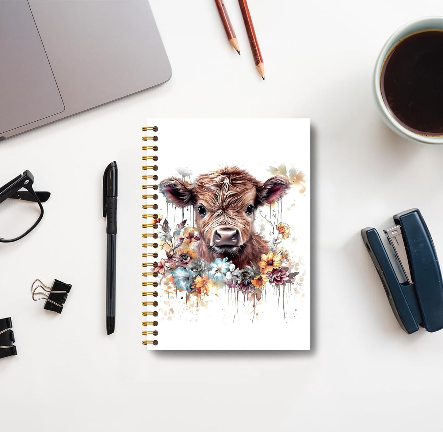 Highland Cow Notebook Journal - Highland Cow Gifts, Floral Spiral Journal Notebook 5.5×8.3, Cow Gifts for Cow Lovers, Cow Gifts for Women, 164 Pages