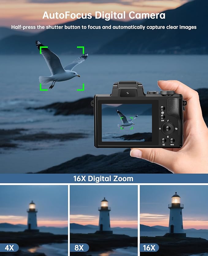 8K Digital Cameras for Photography - Autofocus 88MP WiFi Profession Camera with Dual-Lens - 16X Digital Zoom Photography Camera for YouTube with Lens Hood, Touch Screen, 2 Batteries & Charging Stand