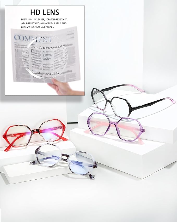 EYEURL 4-Pack Reading Glasses for Women Blue Light Blocking Computer Glasses Vintage Design Diamond Shaped Frame Readers for Women Men Anti Glare Filter Lightweight Spring Hinge Eyeglasses,1.25