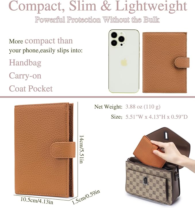 RFID Blocking Leather Passport Wallet for Travel – Passport Holder for Women with Card Slots, Coin Pocket, SIM Card Slot – Slim Genuine Leather Travel Organizer Gift Box (Brown)