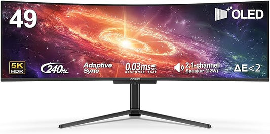 INNOCN 49" 49Q1S OLED Curved Gaming Monitor 5120 x 1440p 240Hz, 0.03ms, USB Type C 90W, HDMI 2.1, DisplayPort, USB Hub, Surrounding Speakers, Adaptive-Sync, Height Adjustable Stand, Black
