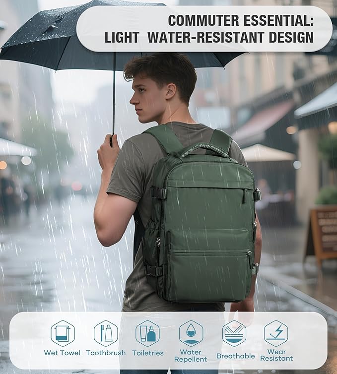 Vacuum Travel Backpack with Pump for Women,Airback Personal Item Carry on Backpacks Flight Approved for Men,Laptop Waterproof Work Compression bags Casual Daypack(Green)