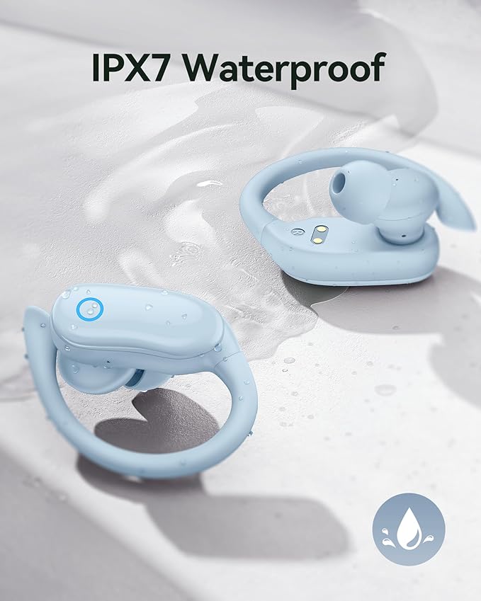 GNMN Ear Buds Wireless Earbuds 96hrs Playback Bluetooth Headphones IPX7 Waterproof Stereo Bass Over-Ear Earphones with Earhooks Microphone LED Battery Display for Sports Workout