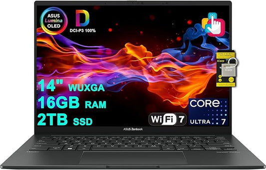ASUS Zenbook 14 Creator Laptop 14" WUXGA Lumina OLED Touch (500nits HDR, 100% DCI-P3) Intel 16-core Ultra 7 255H (Up to 13 Tops) 16GB RAM 2TB SSD for Business Work Win11 ICP Hub w/Copilot AI