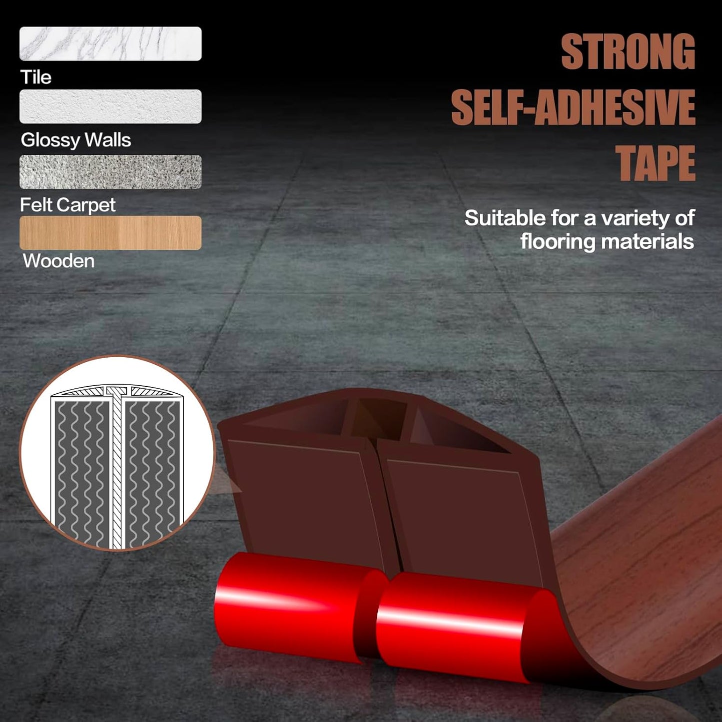 Floor Cord Cover Self Adhesive Cord Hider,3.3FT Cable Management, Extension Strip Protector for Wires, Prevent Cable Trips for Offices, Gyms, Exhibitions Cavity:0.47"(W) x0.35(H) Wood Red Teak