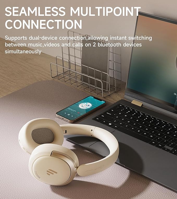 Atom Max - Hybrid Active Noise Cancelling Headphones, Hi-Res Audio, Wireless Over-Ear, Foldable, 45H Playtime, Fast Charging, Customize via an App, Bluetooth v5.4, ANC Headphones, White