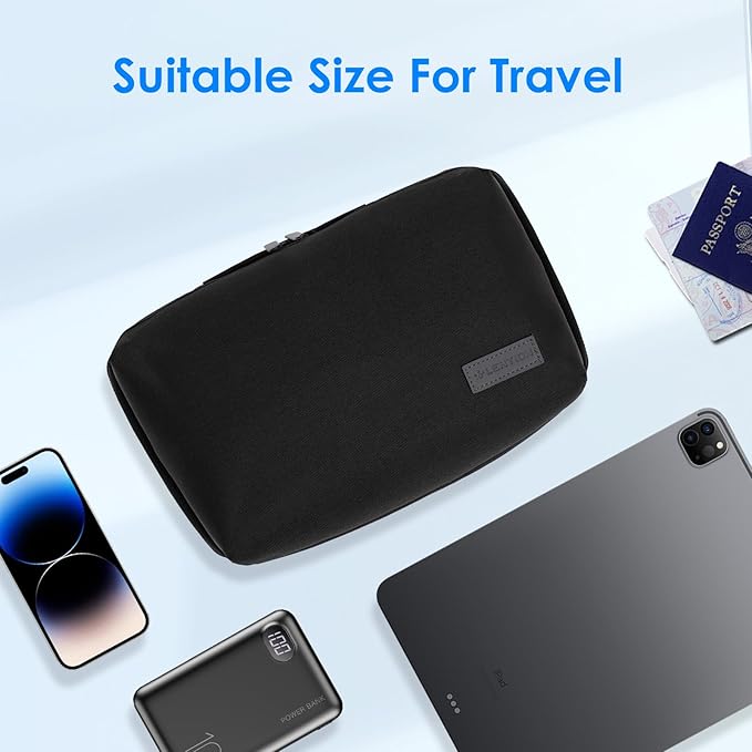 LENTION Electronics Organizer, Tech Organizer Travel Case, Tech Pouch, WaterProof Cable Bag, Cord organizer Travel Essentials Bag for AirPods, Cords, Charger, Power Bank (M378 Black)