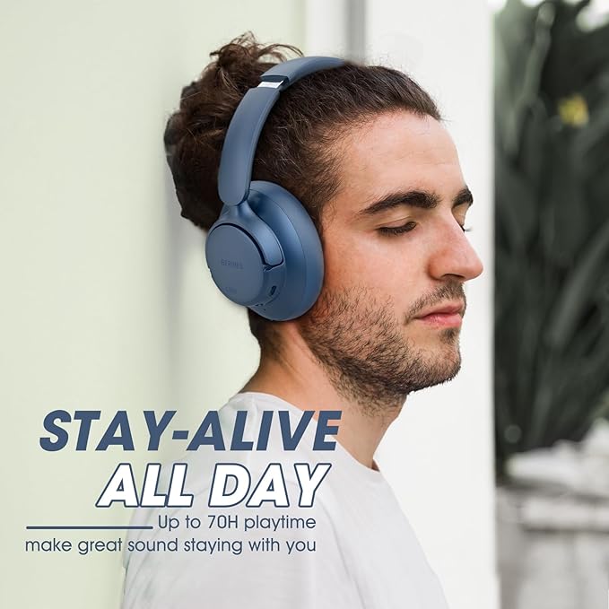 BERIBES Upgraded Hybrid Active Noise Cancelling Wireless Headphones with Transparent Modes,70H Playtime Bluetooth Headphones Wireless with Mic, Deep Bass,3.5MM Cable,Soft-Earpads,Fast Charging-Blue