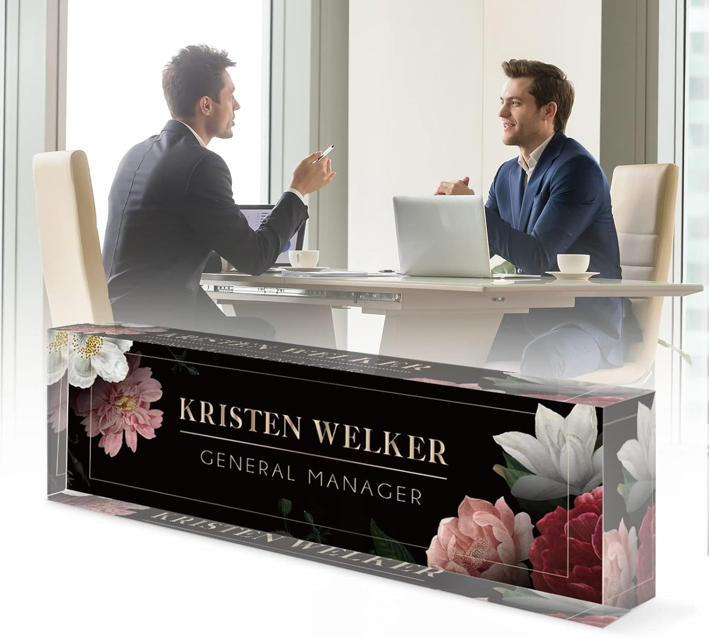 Desk Name Plate Personalized, Premium Hibiscus Acrylic Desk Name Plate, Personalized Name Plate for Desk, Office Decor for Women or Men Coworkers, Boss, Employee, Teacher