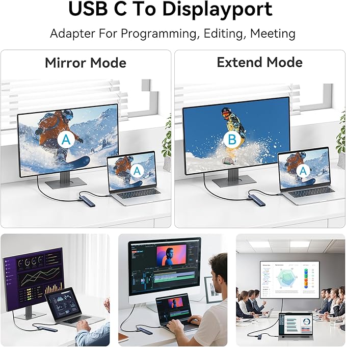 ACASIS USB C Hub with DP Port 10Gbps Multiport Adapter with 4K Display Port 3*USB3.2 Gen2+USB2.0 480M/bps Data Port 100W Power Delivery SD/TF3.0 USB C to Displayport for Video Editors and More