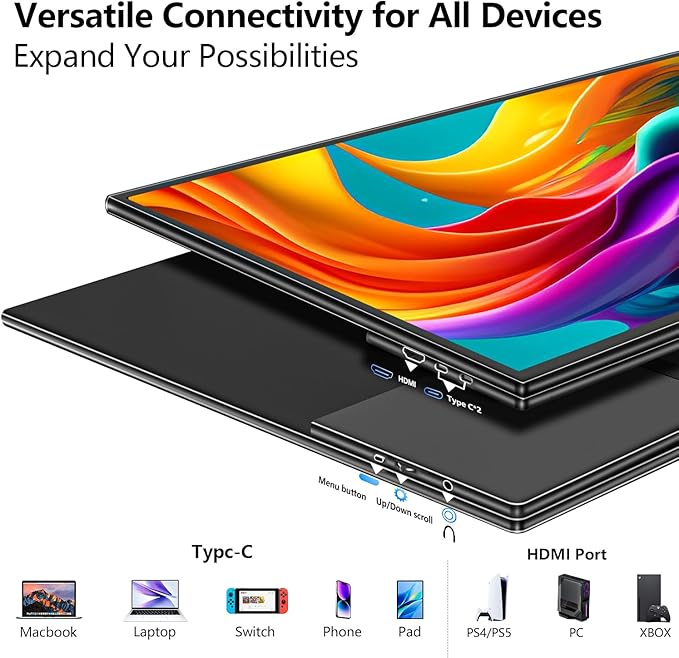 4K Large Portable Monitor 24“ Travel Monitor UHD 3840 * 2160 120% sRGB External Second Screen for Desktop Laptop Mini PC MacBook W/Stand VESA HDMI USB-C Gaming Display for PS5/Xbox (OS24-4K)