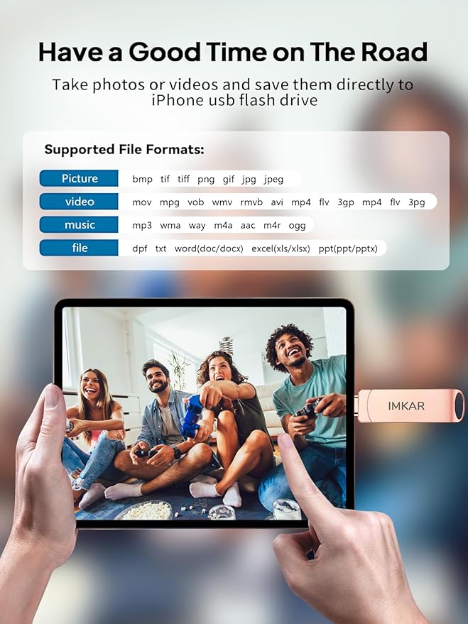 MFi Certified 256GB Flash Drive for iPhone iPad, IMKAR Memory Stick Storage for Photos Videos, Compatible with iPhone iPad Android and PC, Plug and Play No Application Required (Rose Gold)