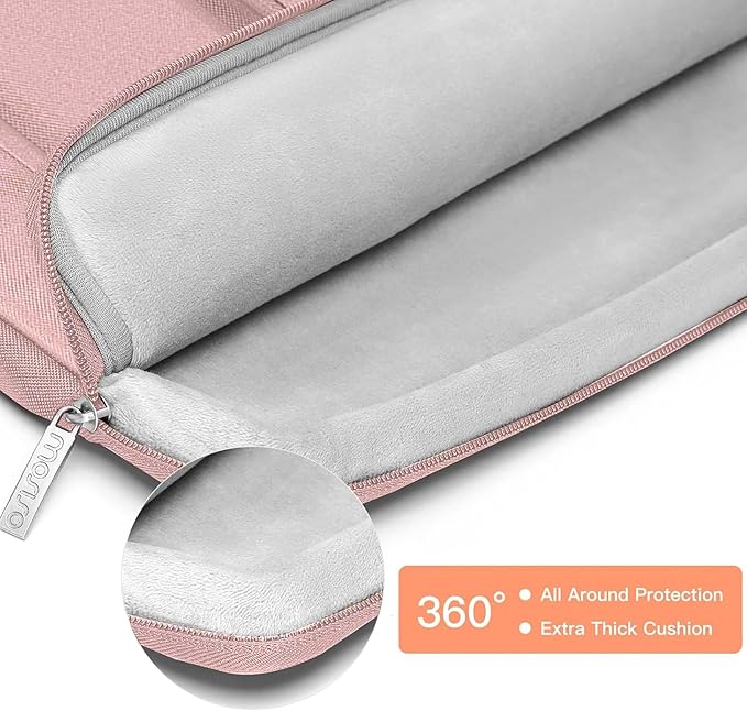 MOSISO 360 Protective Laptop Case 13.3 inch, 13-13.3 inch Laptop Sleeve Compatible with MacBook Air/Pro 13 / Pro 14, HP Dell ASUS Lenovo,Side Open Bag with 2 Raised&1 Flapover Pockets, Pink