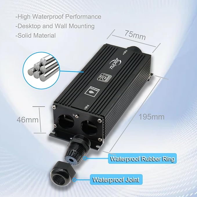 Htfoevrxs IP67 Waterproof Industrial Grade Gigabit PoE++ Extender,1 in 2 Out 90W Input,3-Level Cascade up to 400m,Plug-and-Play for Surveillance/Outdoor Networks