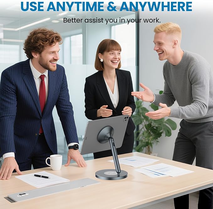 Nillkin Magnetic iPad Stand for Desk, MagSafe Wireless iPhone Charger Stand, 360° Rotating Base, Adjustable Aluminum Tablet Holder for Work, Office, Home, Kitchen Use