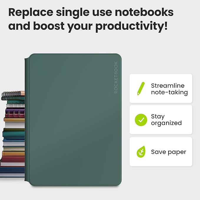 Rocketbook Pro 2.0 Reusable Professional Smart Notebook, Executive Size 7x9, Green - Lined & Dot Grid Pages, App-Connected, Erasable, Premium Cover, Ideal for Work Notes and Business Meetings