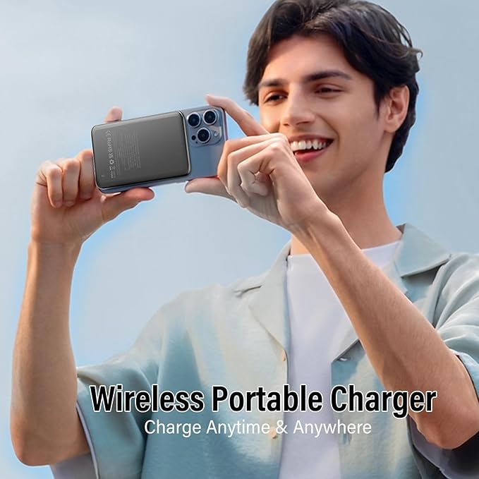 Magnetic Portable Charger, 5000mAh Ultra Slim Mag Power Bank, Wireless Battery Pack with USB C Cable, 20W PD Fast Charging, Magnetic Phone Charger for iPhone 16/15/14/13/12 Pro/Pro Max/Mini Series