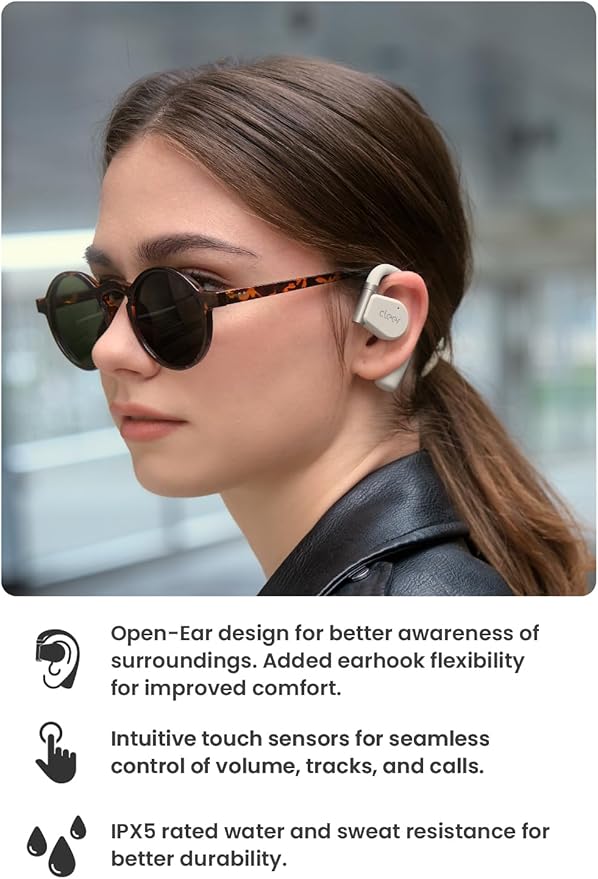 Cleer ARC II Open-Ear True Wireless Bluetooth Headphones,Snapdragon Sound,Multipoint Connection,Secure Fit,IPX5 Waterproof,Crystal Clear Calls,35 Hours Playtime,for iPhone & Android (Light Grey)