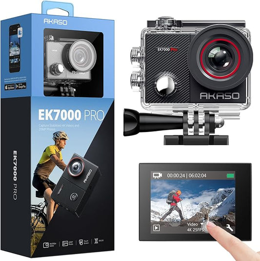 AKASO EK7000 Pro 4K30fps Action Camera with Touch Screen EIS 131ft Waterproof Underwater Camera Remote Control 5X Zoom with Helmet Accessories Kit (Standalone)