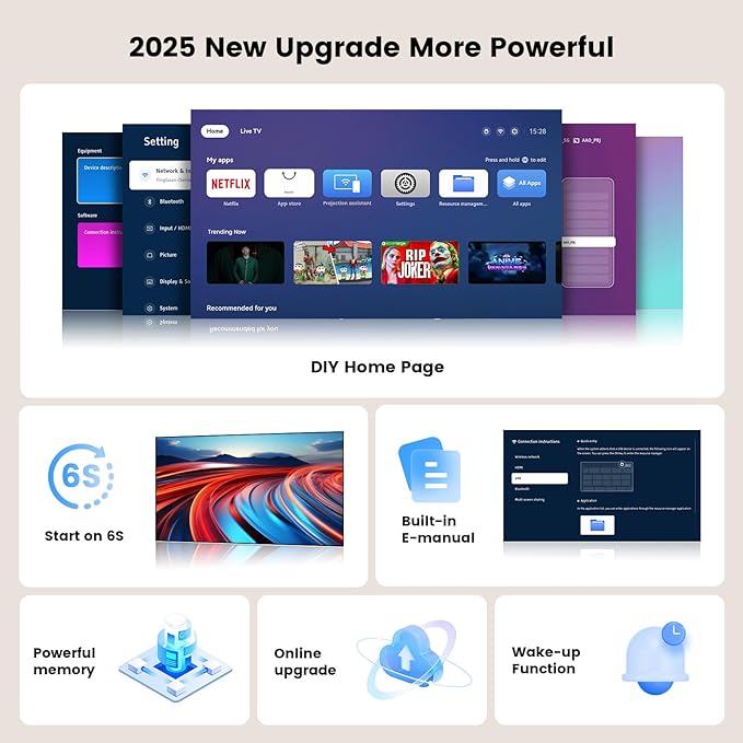 [1200 ANSI/Auto Focus/Built-in APPs] Outdoor-Projector-4K with Wifi6 and Bluetooth, Smart TV OS & DoIby, Portable Projector with Netflix/YouTube/PrimeVideo, ONOAYO 1080P Proyector with 300 ''Display