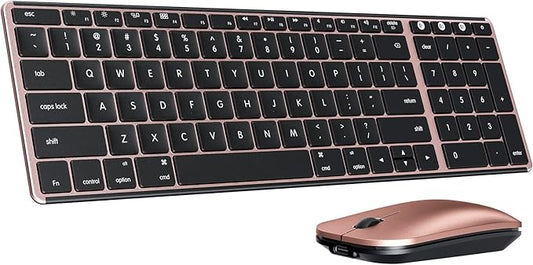 seenda Bluetooth Keyboard and Mouse for Mac, SKM64-2 Multi-Device Rechargeable Slim Wireless Keyboard Mouse Stainless Steel Full Size, Compatible with MacBook Pro/Air, iPad, Mac - Black Rose Gold