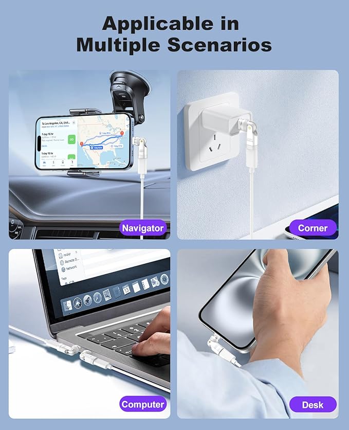 TiMOVO USB C Magnetic Adapter, (2 Pack) PD 240W Charging, Data Transfer, Right Angle C to C Adapter Extender for iPad/iPhone, White