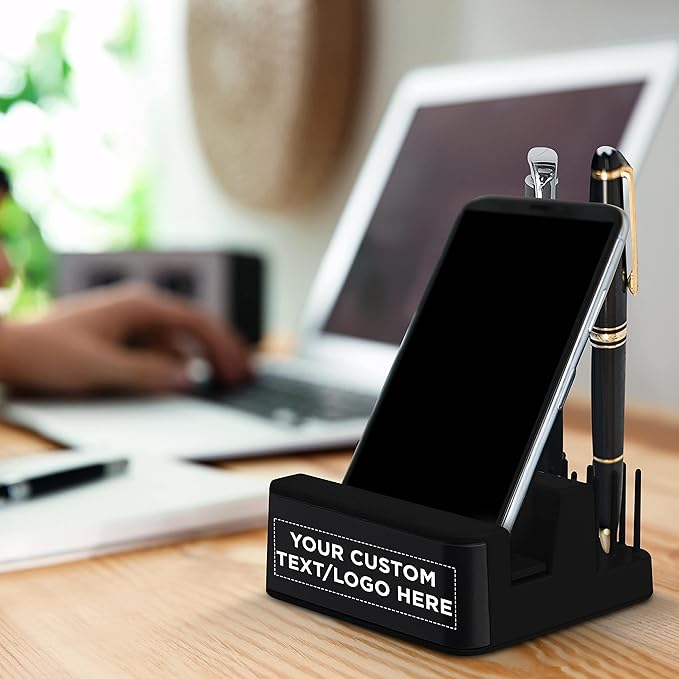 DISCOUNT PROMOS Custom Light Up Logo Phone Stands Set of 10, Personalized Bulk Pack - Essential Smartphone Accessory, Perfect for Office and Home - Black
