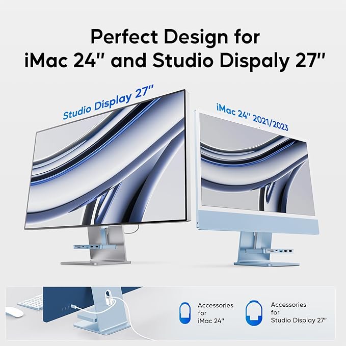 iMac Accessories for iMac24 inch 2021/2023/2024, PULWTOP iMac Hub with M.2 NVMe SSD Enclosure, i-Mac USB C Hub USB A/C 10Gbps, SD/TF, i-Mac USB Adapter for iMac24 M1/M3/M4 or Studio Display 27 inch