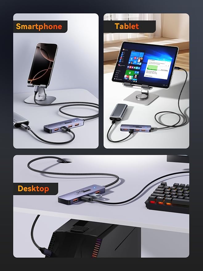 USB C Hub 10Gbps, Type C to USB Multiport Adapter, USB C to USB Extender USB 3.2 Gen 2 Protocol, for MacBook, iMac, Surface, Mobile HDD, and More (3.3ft USB-C Connector, Charging Not Supported)