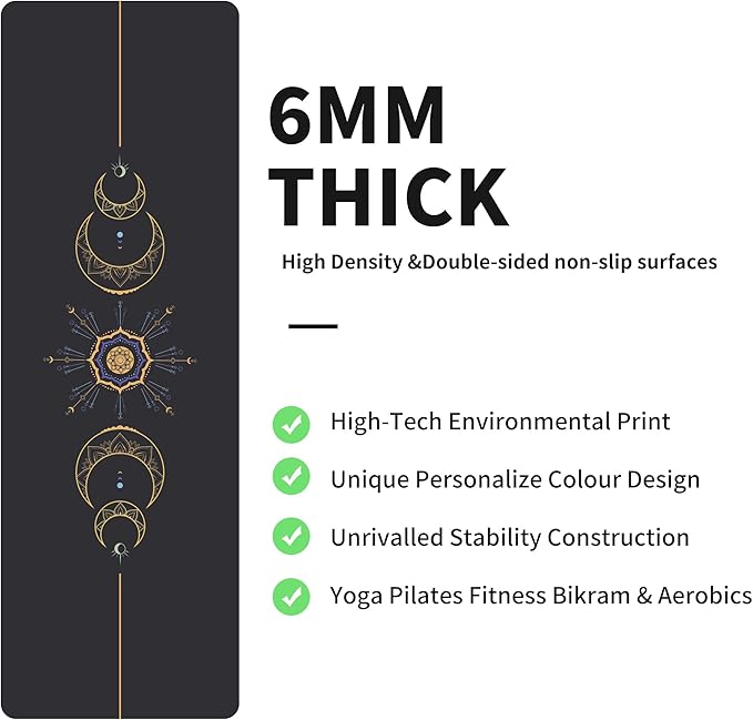 nuveti Yoga Mat Print Extra Thick TPE Non Slip Fitness Exercise Mat with Carrying Bag,72"x24" Extra Thick 6MM Exercise & Workout Mat for Yoga, Pilates Fitness and Floor Exercises