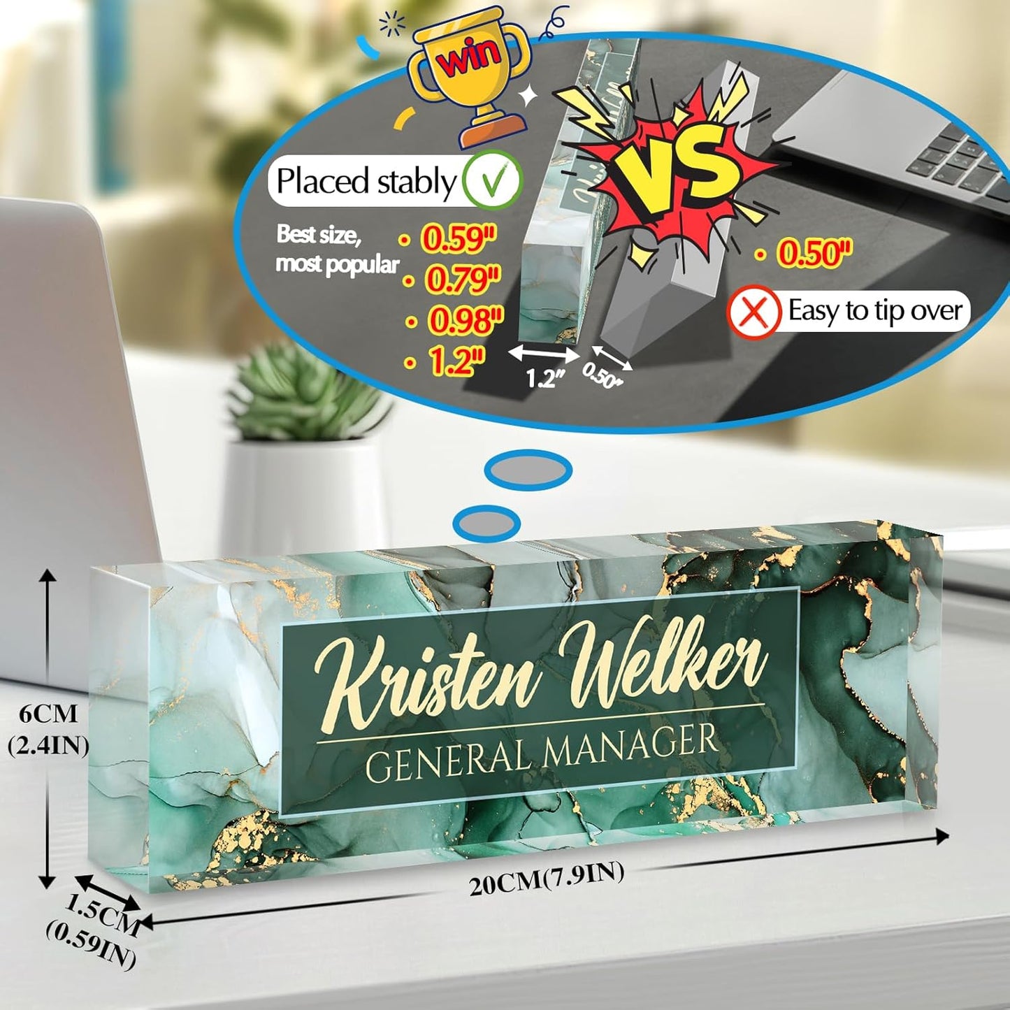 Personalized Name Plate for Desk - Custom Engraved Name Plates for Man - Boss Day Gifts for Boss - Acrylic Office Decor Appreciation Gifts for Teacher Nurse Coworker Social Worker (Emerald)