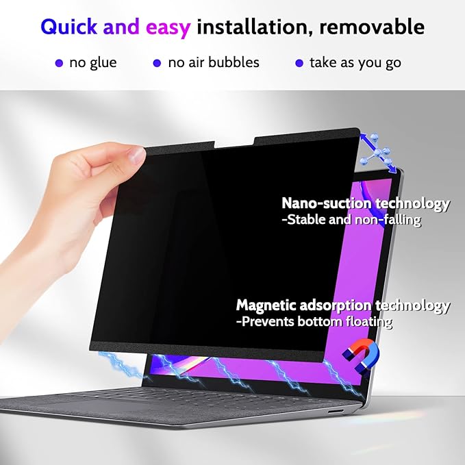 Magnetic Privacy Screen for Surface Laptop 6/5/4/3/2/1 13.5 Inch, Removable Anti Blue Light Glare Filter, Black Security Private Apy Block Protector