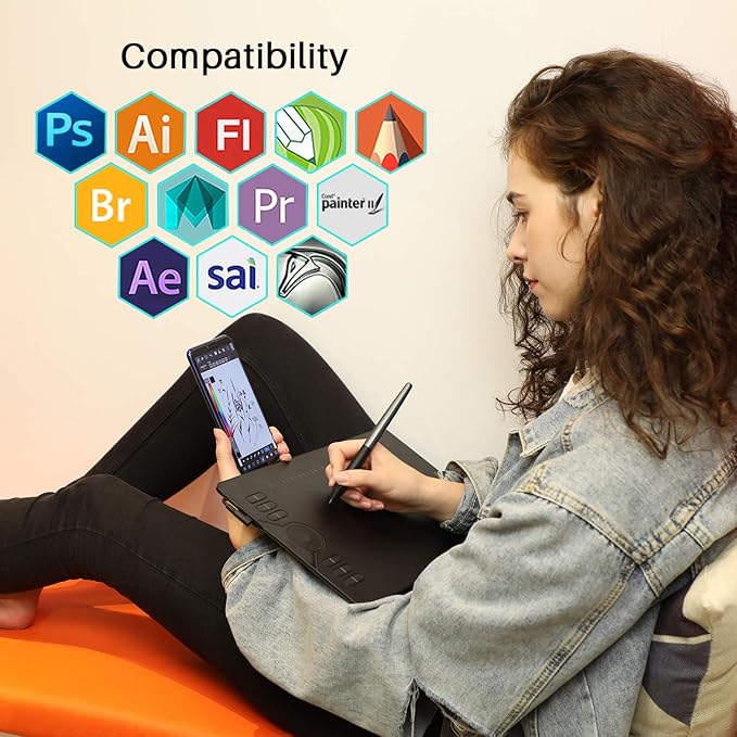 HUION Drawing Tablet HS610 Graphic Tablet with Battery-Free Stylus 8192 Pen Pressure Tilt Function, 10x6.25 Inches Digital Art for Animation & Design, Compatible with Windows/Mac/Android