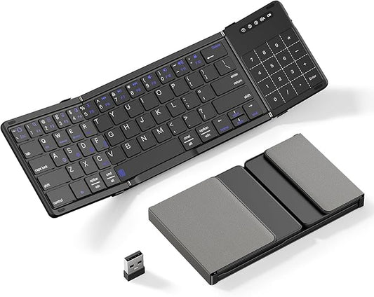 XIWMIX 2-in-1 Foldable Bluetooth Keyboard with Touchpad & Number Pad, Multi-Device Folding Wireless Rechargeable Portable Travel Keyboard for iPad,Laptop,PC,Compatible with Windows,iOS,Android,MacOS
