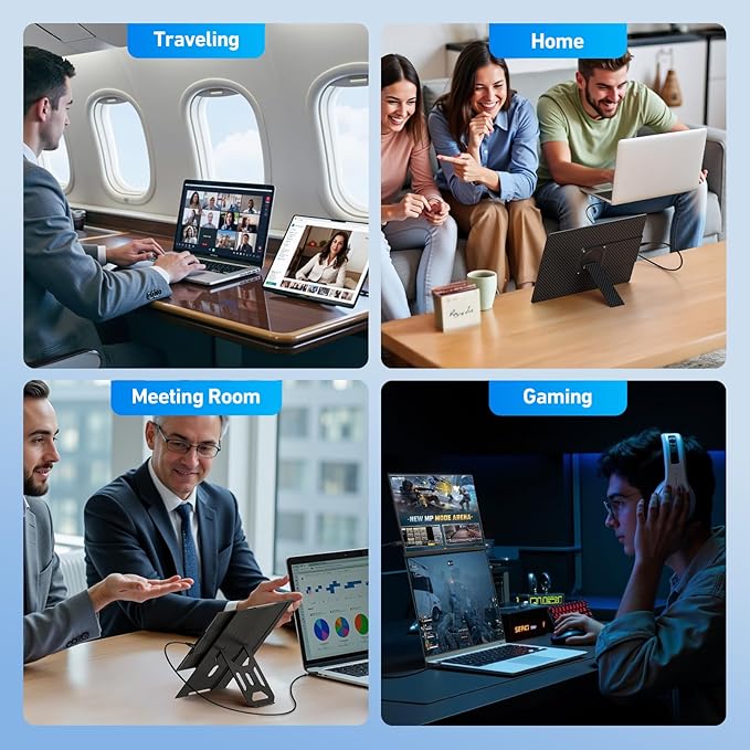 Laptop Screen Extender Monitor Portable - 16.1'' FHD 1200P Portable Screen for Laptops, 360° Rotating, Plug & Play, Detachable Stand, Height Adjustable Laptop Monitor Extender for Mac/Win/Phone/Tablet