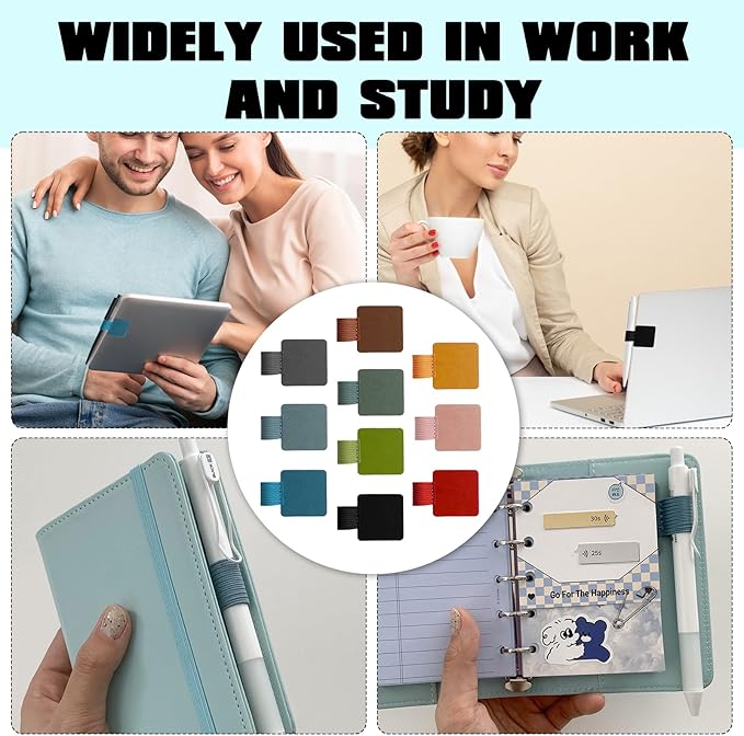 Pen Holder for Notebook 15 Pcs Adhesive Pen Holder Pu Leather, Suitable for Planners, Diaries, Binders, Books, School Office Supplies (7 Colors)