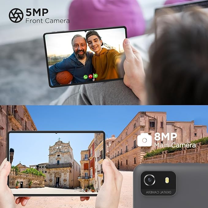 CWOWDEFU 10 Inch Android 14 Tablet, 12GB+128GB, Expandable 1TB, WiFi 6, Dual 8MP+5MP Cameras, Face ID & Gaming (Grey)