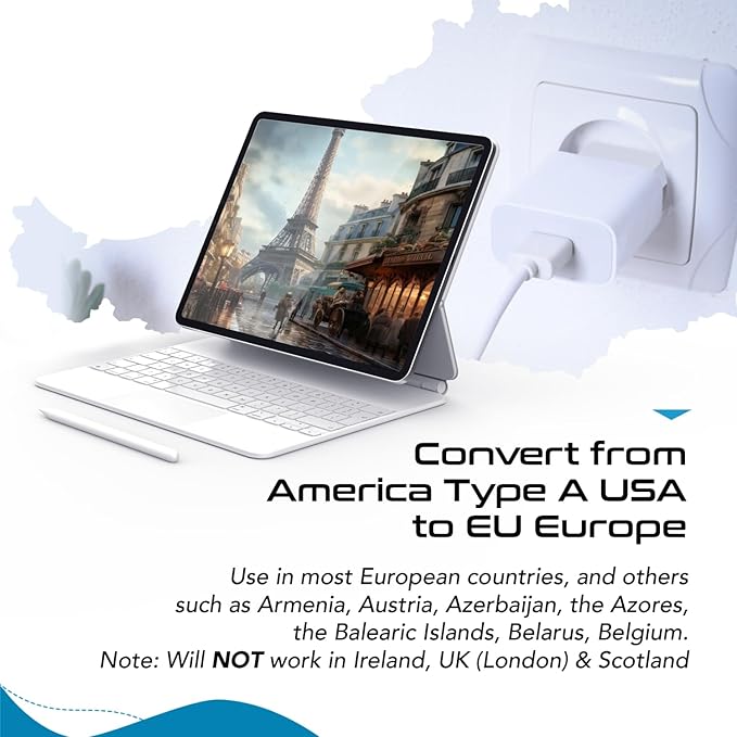 Ceptics European Travel Plug Adapter – Converts USA to EU, Asia and Italy Outlet – Type A to Type C converter - Use in Germany, Spain, & More - 6-Pack