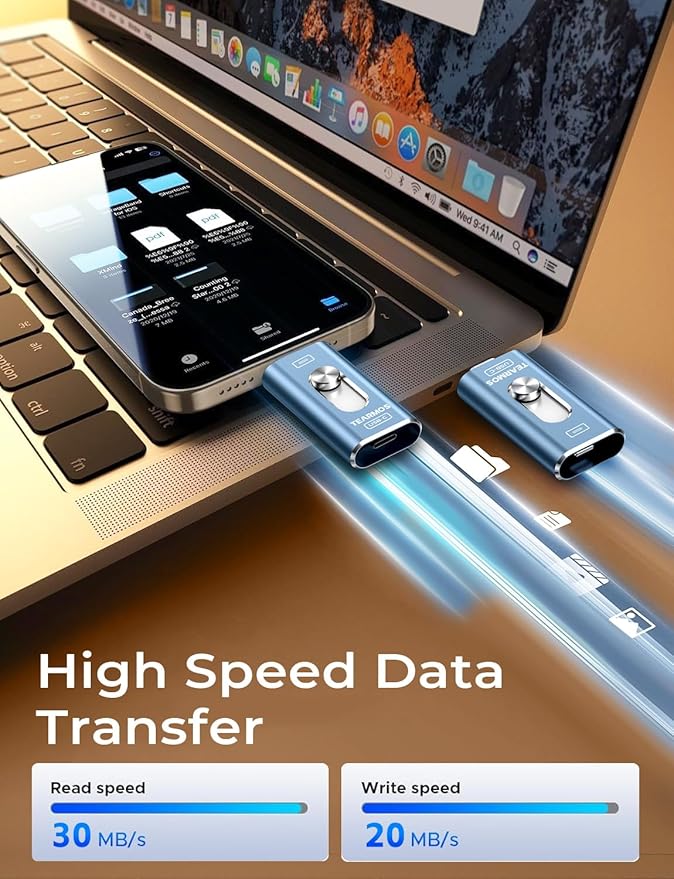 256GB Photo Stick for iPhone Flash Drive, Memory Stick Phone Storage for Photos and Videos Files Backup, Compatible with iPhone iPad Android PC, Plug & Play, No App Required (Blue)