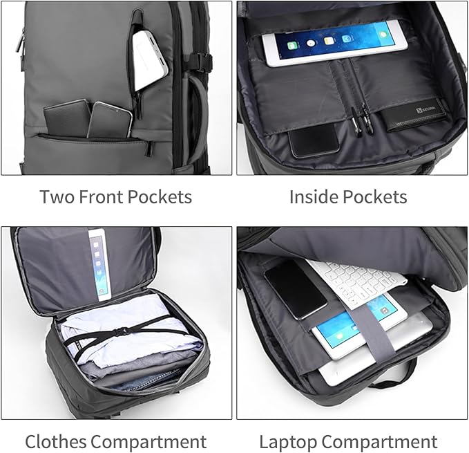 Travel Backpack for Men Women, Expandable Backpacks with Charging Port for Business Work Commute Casual, Grey
