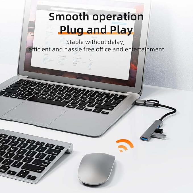 USB-C 4-in-2 Hub, Featuring USB 3.0 and 3 USB 2.0 Ports, Adapter Compatible with USB-C Laptops and Serves as a Dongle for USB Connectivity on MacBook Pro/Air,iPad Pro,iMac,iPhone 15 Pro,Xbox,PS5,XPS