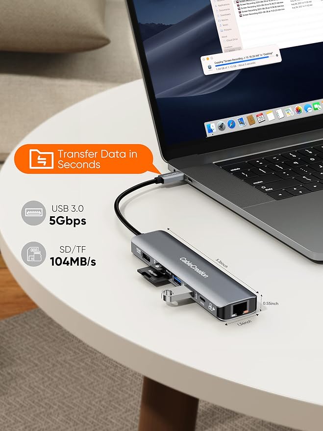 USB C Hub 4K 60Hz, CableCreation 7-in-1 USB-C Hub Multiport Adapter with 1Gbps Ethernet, HDMI, 2 USB 3.0 Ports, 100W PD and SD/TF Cards Reader, Compatible with Steam Deck MacBook Pro/Air, iPad Pro