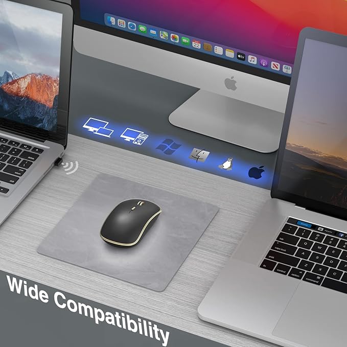 JOYACCESS Silent Wireless Mouse, Portable USB Mouse with 5 Adjustable DPI Levels for Desktop, Notebook, MacBook, Chromebook, PC (Black Gold)