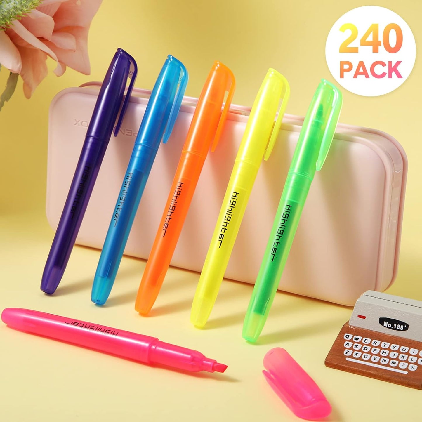 Thenshop 240 Pcs Highlighter Bulk Pack Assorted Colors Highlighter Markers Chisel Tip Fluorescent Pens for Office Classroom Back to School Supplies