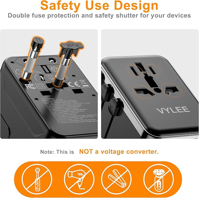 Universal Travel Adapter, PD100W GaN International Power Adapter with 3 USB C and 1 USB A Charging Ports, All in One Power Outlet, Worldwide Plug Adapter for US to European Europe UK AUS Ireland