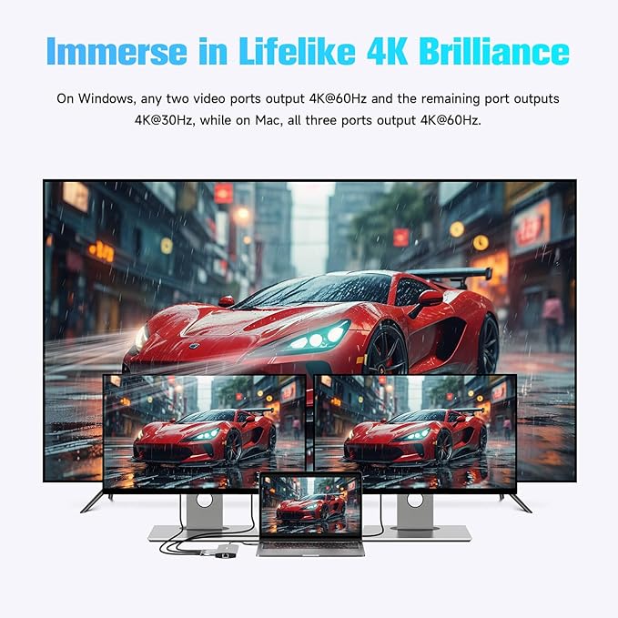 RSHTECH USB C Hub Docking Station Dual Monitor 12 in 1 Triple Display Multiport Adapter with 2 HDMI, 4K DP, 3 USB 3.2 10Gbps, 2 USB 3.0 Ports, 100W PD, Gigabit Ethernet, SD/TF for MacBook, Laptops