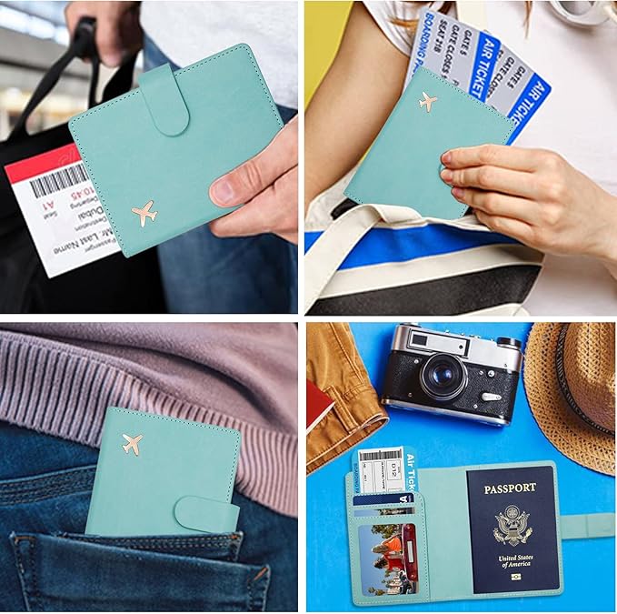 Deziliao Passport Holder,Passport Holder Card Slots, Passport and Vaccine Card Holder Combo, Cute Passport cover for Women and Men, with Waterproof Rfid Blocking, Passport Travel Wallet(Aqua Green)